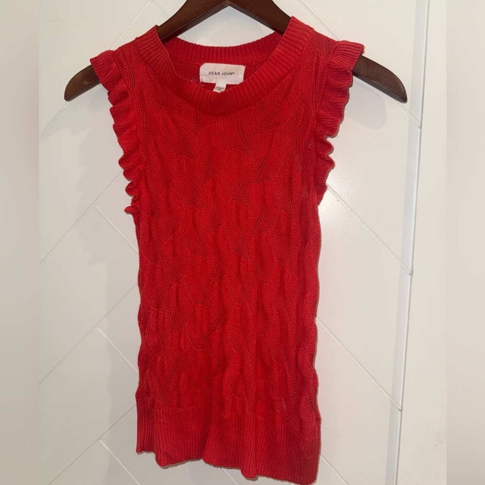 DEAR JOHN DENIM betty crew sweater tank in red rose small - Picture 6 of 12